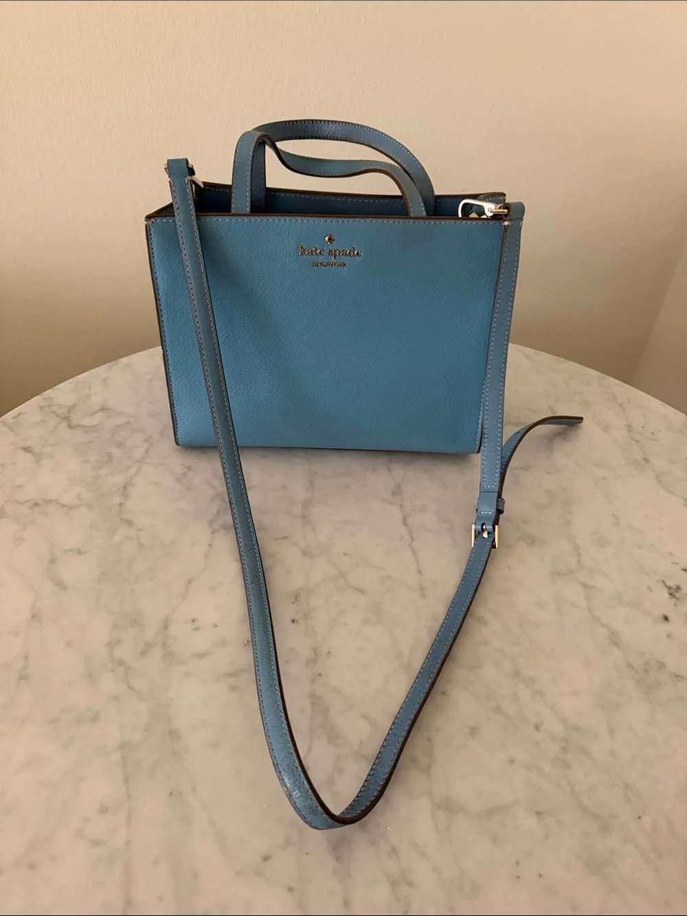 kate spade Blue Leather Mini Satchel with Gold Logo